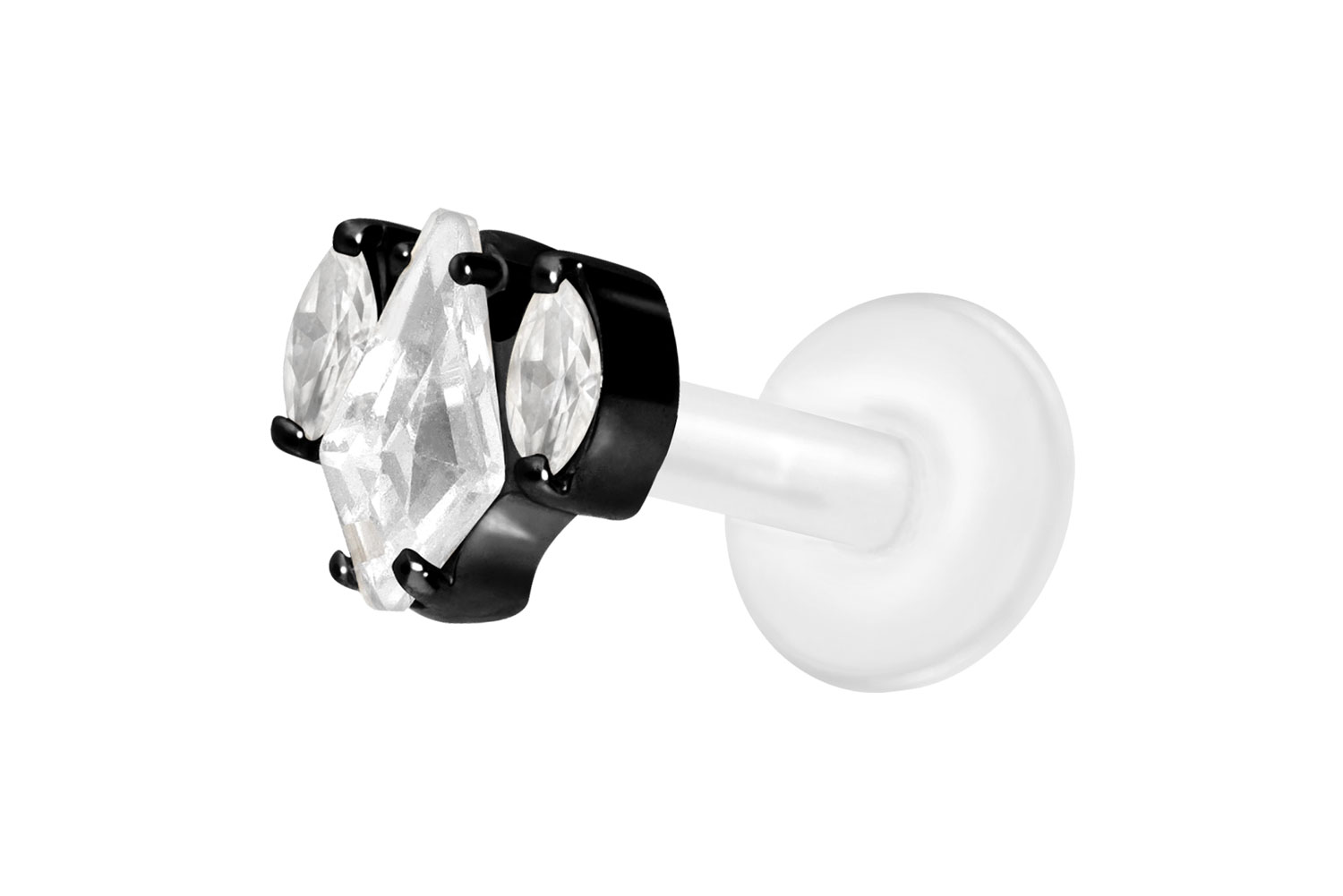 PTFE Labret Piercing mit Innengewinde + Titan-Aufsatz KRISTALLSCHILD + KRISTALLOVALE